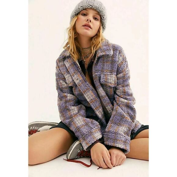 Free People Faded Dreams Cozy Trucker Jacket Periwinkle Size XS - Picture 3 of 12